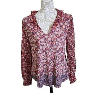 Lucky Brand Ruffle top boho 3/4 sleeve cotton and modal floral Medium